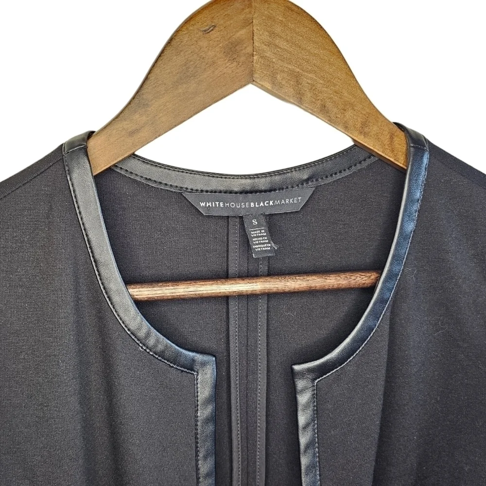 White House Black Market Black Long Vest Faux Leather Accents - Picture 8 of 11
